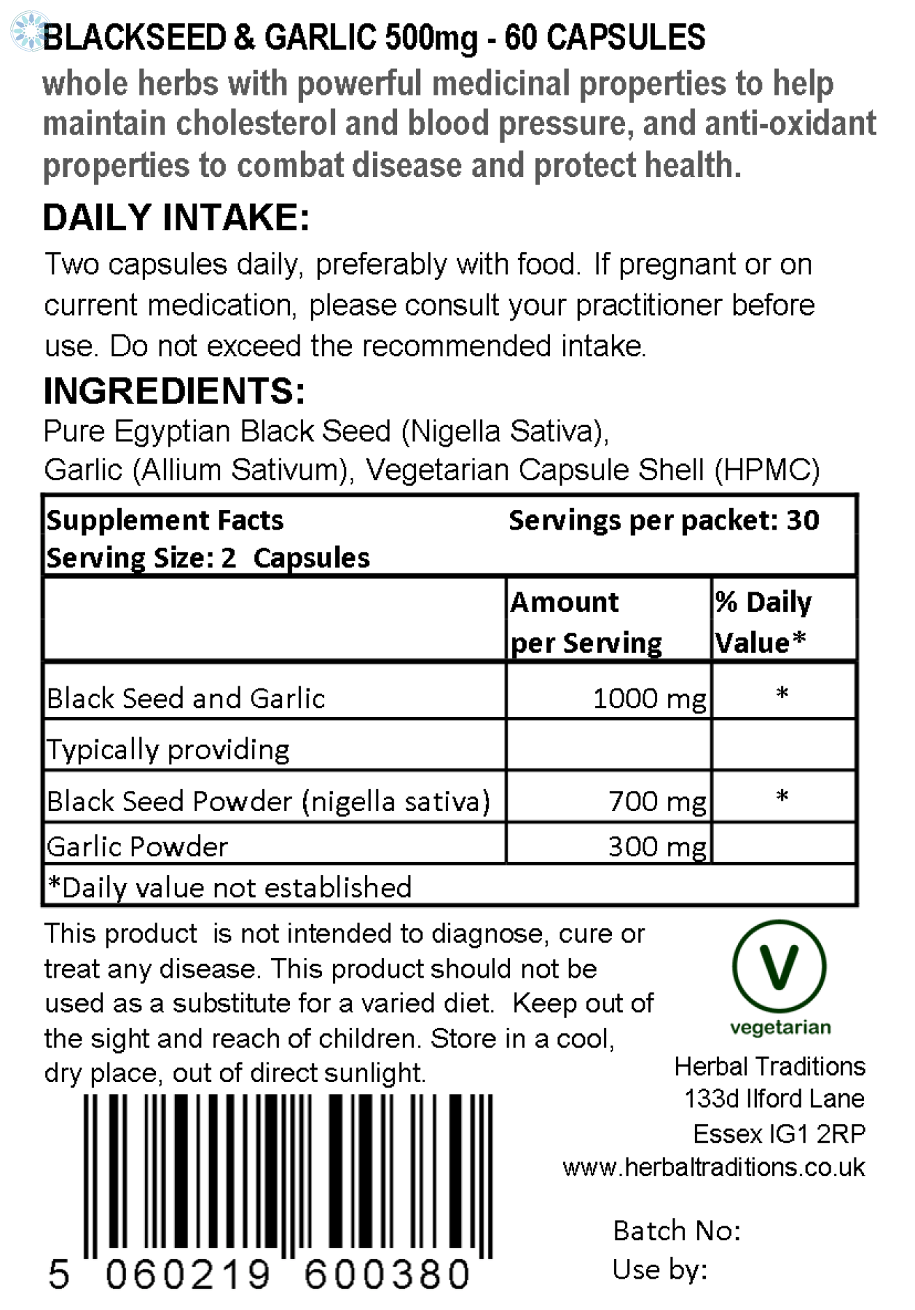 Health › Black Seed Products › Egyptian Blackseed & Garlic for